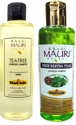 Khadi Mauri Neem Reetha Tulsi & Tea Tree Shampoo - Pack Of 2(420 ml)