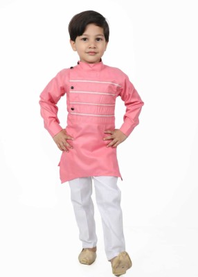 vkreation Boys Wedding Kurta and Trouser Set(Red Pack of 1)