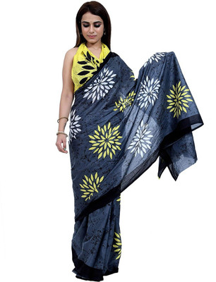 Jaipuri Print Printed Daily Wear Pure Cotton Saree(Grey)