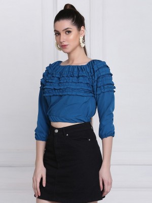 DIMPY GARMENTS Casual Solid Women Dark Blue Top