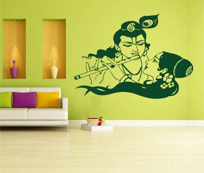 MINIDECOR 78 cm Krishna playing flute with lovely Radha Self Adhesive Sticker(Pack of 1)