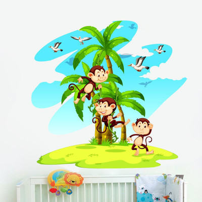 VCREATE DECOR 58 cm Tree with monkey wall sticker Self Adhesive Sticker(Pack of 1)