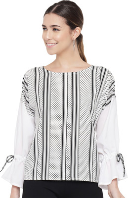 ALL WAYS YOU Casual Polka Print Women White, Black Top