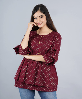 AYUSH TEXTILES Casual Printed Women Maroon Top