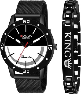 Piaoma PNSKNDR0507 Studded With King Styled Bracelet High Quality Functioning Analog Watch  - For Men