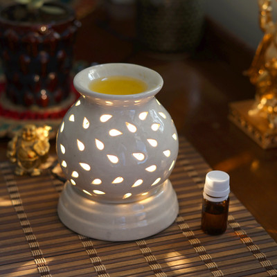 Bright Shop Diffuser Set Ceramic Electric Diffuser Ethenic Mtaki Oil Burner With 10 ml Rose Aroma Oil, Diffuser Set Diffuser Set Ceramic Electric Diffuser Kata ball Oil Burner With 10 ml Rose(2 x 5 ml)