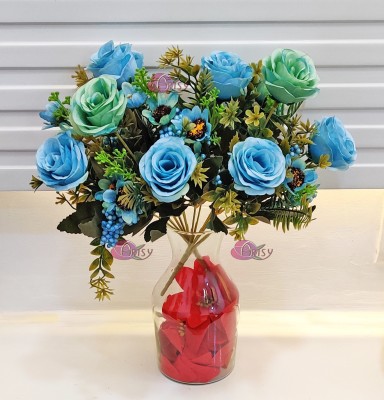 Artsy Artificial flowers Home Decoration DIY Blue Blue Rose Artificial Flower(15 inch, Pack of 2, Flower Bunch)