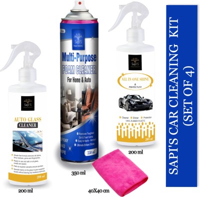 SAPI'S Glass Cleaner, Foam Cleaner With Dashboard Polish & Cloth Combo