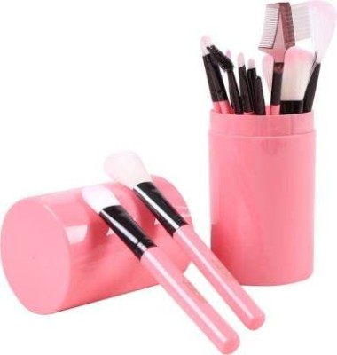 LARA KOSSLER Make Up Brush Set with storage Barrel (Pink)(Pack of 12)