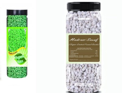 Organic Bites Combo of Sugar Coated Fennel Seeds Green saunf and White Madrasi Saunf 200gmeach Sweet Mouth Freshener(2 x 200 g)