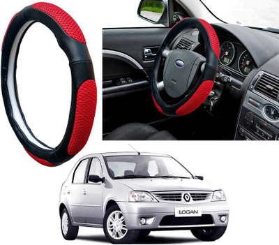 Selifaur Steering Cover For Mahindra Logan(Red Black, Leatherite, Fabric)