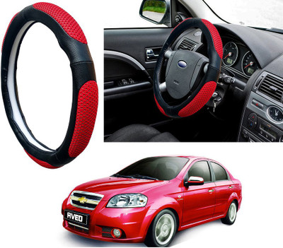 Selifaur Steering Cover For Chevrolet Aveo(Red Black, Leatherite, Fabric)