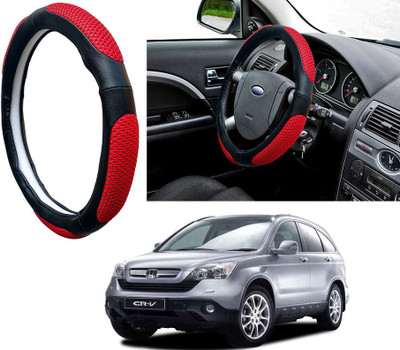 Selifaur Steering Cover For Honda CR-V(Red Black, Leatherite, Fabric)