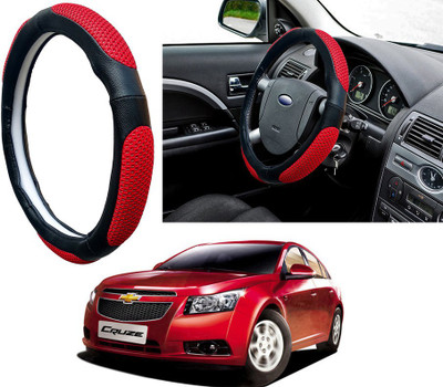 Selifaur Steering Cover For Chevrolet Cruze(Red Black, Leatherite, Fabric)