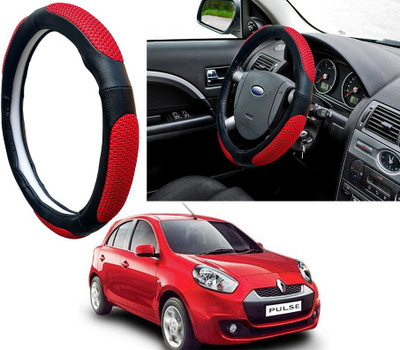 Selifaur Steering Cover For Renault Pulse(Red Black, Leatherite, Fabric)