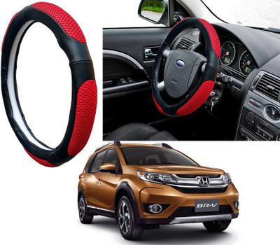 Selifaur Steering Cover For Honda NA(Red Black, Leatherite, Fabric)