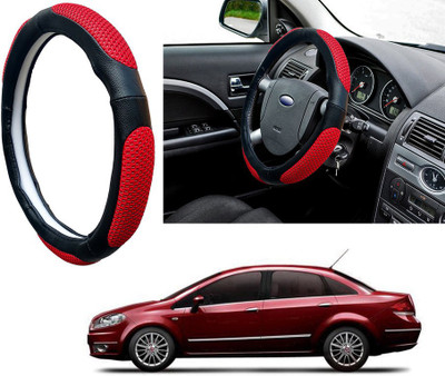 Selifaur Steering Cover For Fiat Linea(Red Black, Leatherite, Fabric)