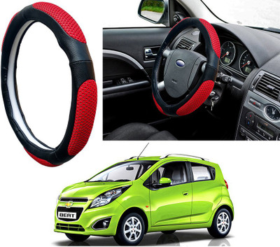 Selifaur Steering Cover For Chevrolet Beat(Red Black, Leatherite, Fabric)