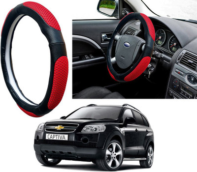 Selifaur Steering Cover For Chevrolet Captiva(Red Black, Leatherite, Fabric)