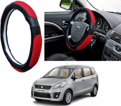 Selifaur Steering Cover For Maruti Ertiga(Red Black, Leatherite, Fabric)