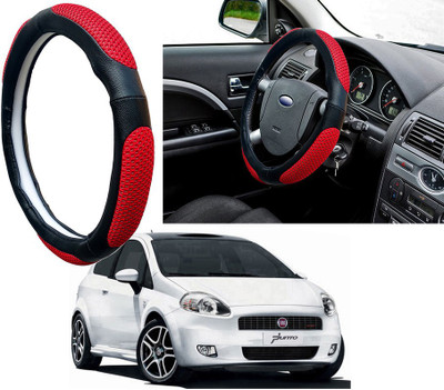Selifaur Steering Cover For Fiat Punto(Red Black, Leatherite, Fabric)