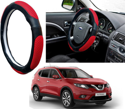 Selifaur Steering Cover For Nissan X-Trail(Red Black, Leatherite, Fabric)