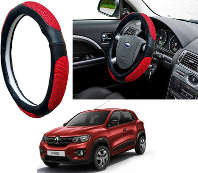 Selifaur Steering Cover For Renault Kwid(Red Black, Leatherite, Fabric)