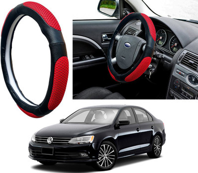 Selifaur Steering Cover For Volkswagen Jetta(Red Black, Leatherite, Fabric)