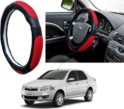 Selifaur Steering Cover For Fiat Siena(Red Black, Leatherite, Fabric)
