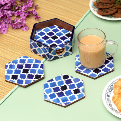 DULI Hexagon Medium Density Fibreboard Coaster Set(Pack of 6)