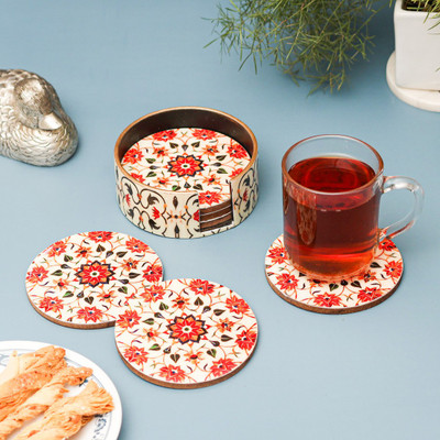 DULI Round Medium Density Fibreboard Coaster Set(Pack of 6)