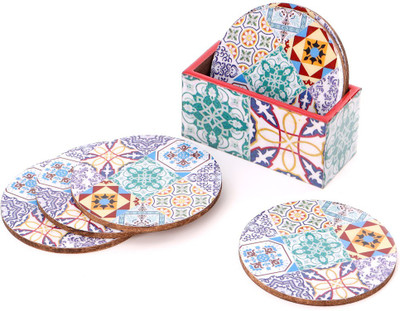 DULI Round Medium Density Fibreboard Coaster Set(Pack of 6)