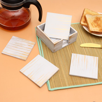 DULI Square Medium Density Fibreboard Coaster Set(Pack of 6)