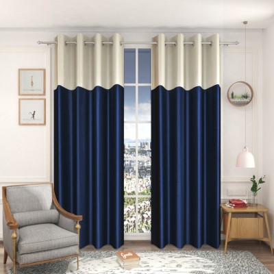 kiara Creations 153 cm (5 ft) Polyester Semi Transparent Window Curtain (Pack Of 2)(Plain, Navy Blue)