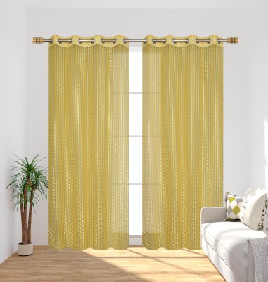 Homefab India 183 cm (6 ft) Tissue Transparent Shower Curtain (Pack Of 2)(Solid, Yellow)