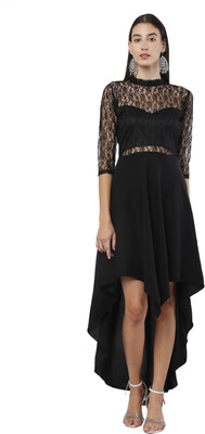 SALONI STYLE Women Fit and Flare Black Knee Length Dress