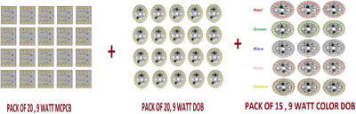 Onas 20 Pcs 9 Watt MCPCB , 20 Pcs 9 Watt DOB White, 15 Pcs 9 Watt Color DOB Material Light Electronic Hobby Kit