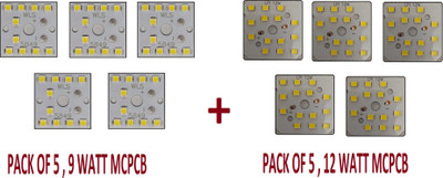 Onas 5 Pcs 9 Watt MCPCB, 5 Pcs 12 Watt MCPCB White Color LED Bulb Raw Material Light Electronic Hobby Kit