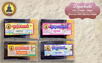 GURUSHRADDHA Pineapple Bharatvasi Jasmine Gulab Fragrance Incense Sticks 1 KG. Saving Pack (250gm.*4 pack.) Natural Ecofriendly Fragrance 4 In 1 Agarbatti Combo 900gm.(1000 g, Set of 4)