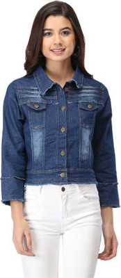M M Fab In Fashoion 3/4th Sleeve Self Design Women Denim Jacket