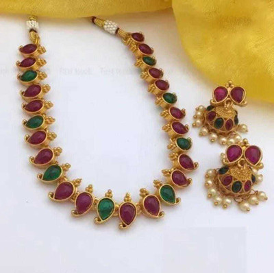 PBM CREATIONS Copper Gold-plated Red, Green Jewellery Set(Pack of 1)
