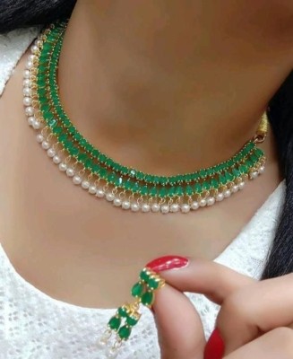 prem Brass Gold-plated Green, White Jewellery Set(Pack of 1)