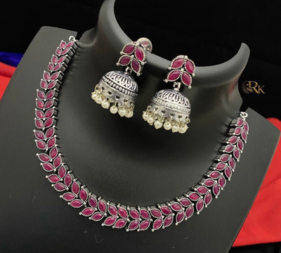 PBM CREATIONS Oxidised Silver Red Jewellery Set(Pack of 1)