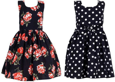 Trefle Girls Below Knee Casual Dress(Multicolor, Sleeveless)
