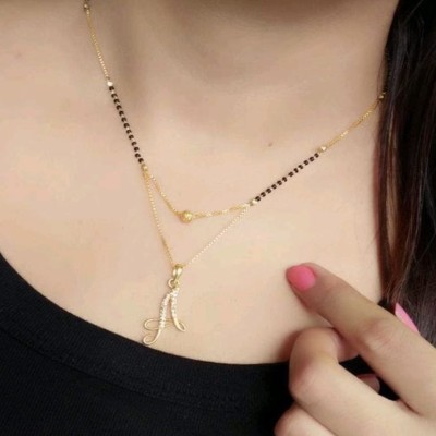 RADHE IMITATION Excellent Finished A Letter Diamond Mangalsutra For Women's Alloy Mangalsutra