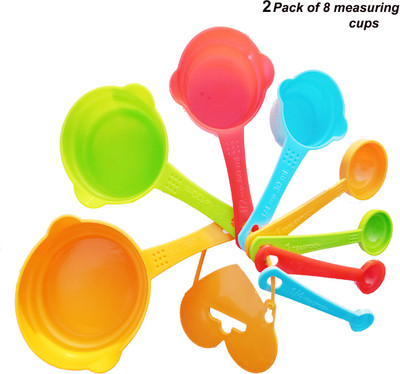 Smiling Cart Measuring Cups and Spoons for Kitchen Pack of 2 Set Multicoloured, 8 Pcs per set Measuring Cup Set(240 ml)