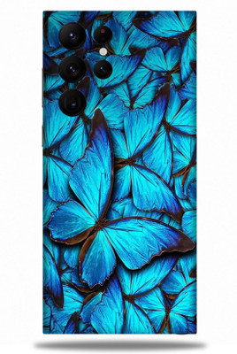 OggyBaba Samsung Galaxy S22 Ultra Mobile Skin(Blue Butterfly Multicolor Skin With Ultra Matte Finish)
