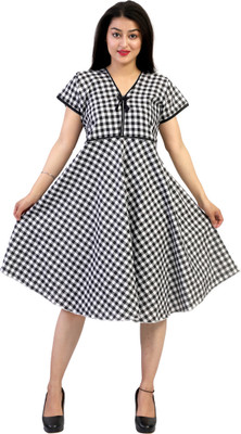NACNO Women Fit and Flare Black, White, Grey Below Knee Dress