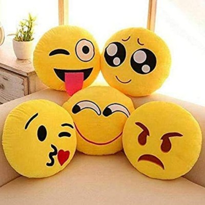 SHOPHOX Soft Cute Emoji pillows cushions for Kids ,Girls ,Car ,Bedroom & Home Decoration Microfibre Smiley Cushion Pack of 5(Multicolor)