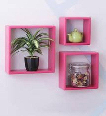AN Craft square floating wall mount self display Rack -set of 3 MDF (Medium Density Fiber) Wall Shelf(Number of Shelves - 3, Pink)